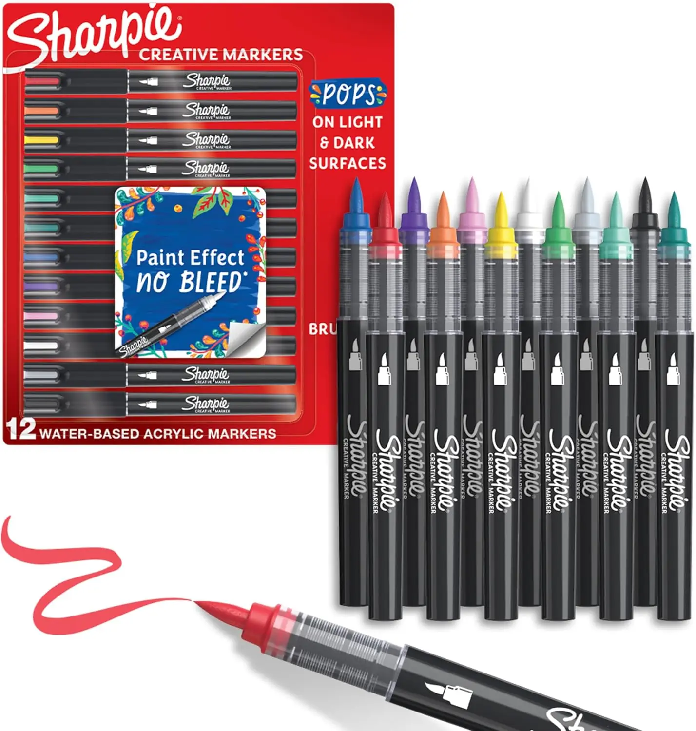 

Water-Based Acrylic Markers, Brush Tip, 12 Colors for Arts & Crafts, Kids Activity, School Use on Various Surfaces