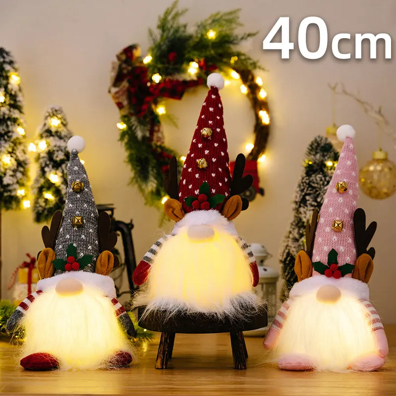 40cm Christmas Decoration 2024 LED Night Light Glowing Gnome Doll Reindeer Tree Xmas Ornaments for Home New Year