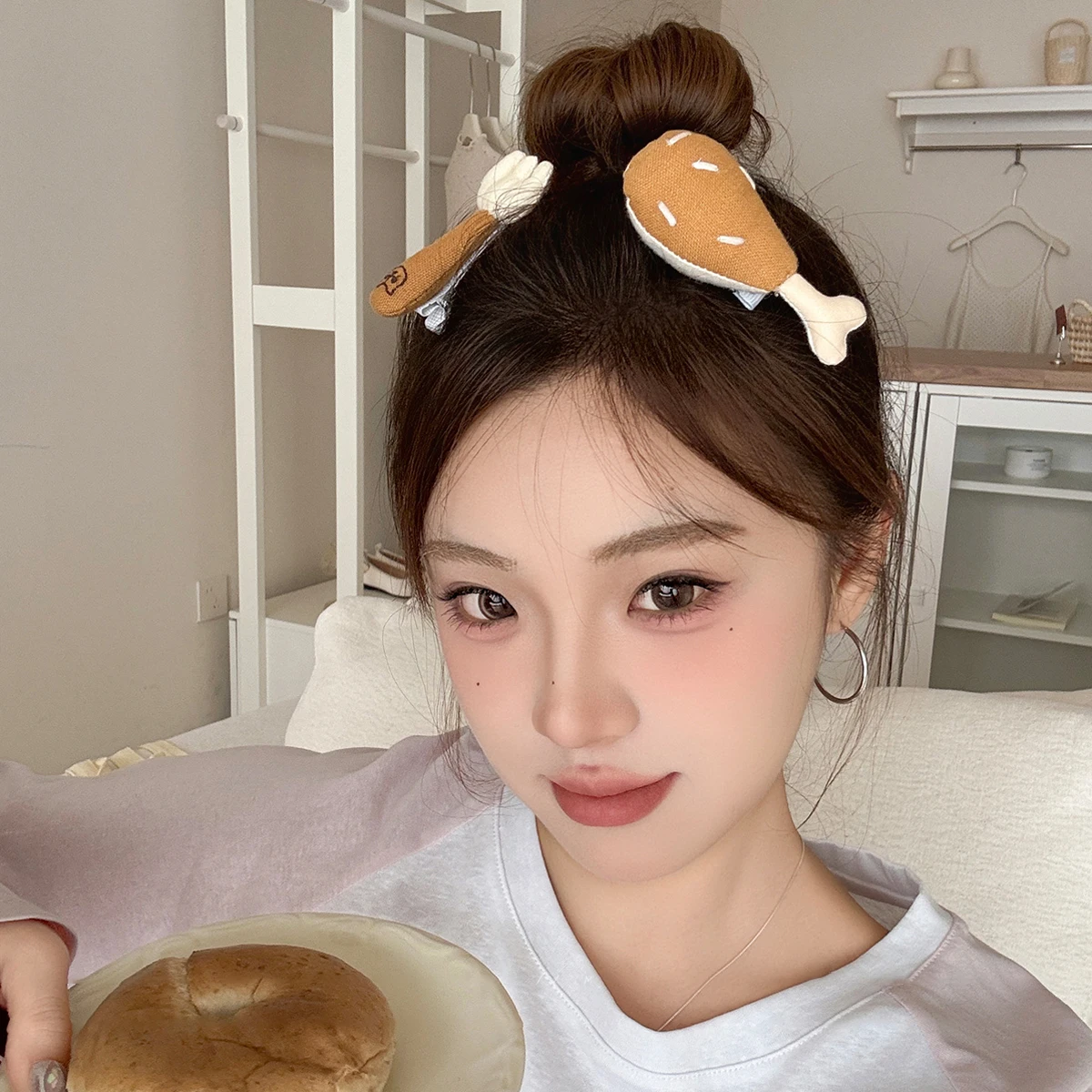 1pc 楽しいかわいい鶏脚フォークヘアピン女性おかしいサイドクリップ化粧クリップ新しい写真ヘアピンヘアアクセサリー