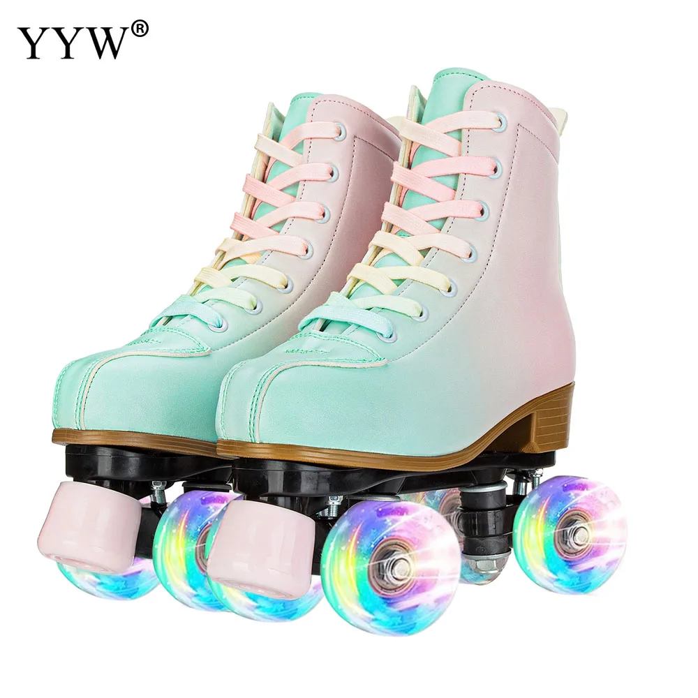 PU Leather Roller Skates Skating Shoes Inline 4 Wheels Quad Sneakers Outdoor Skate Sport Beginner Men Women Roller Skate Shoes