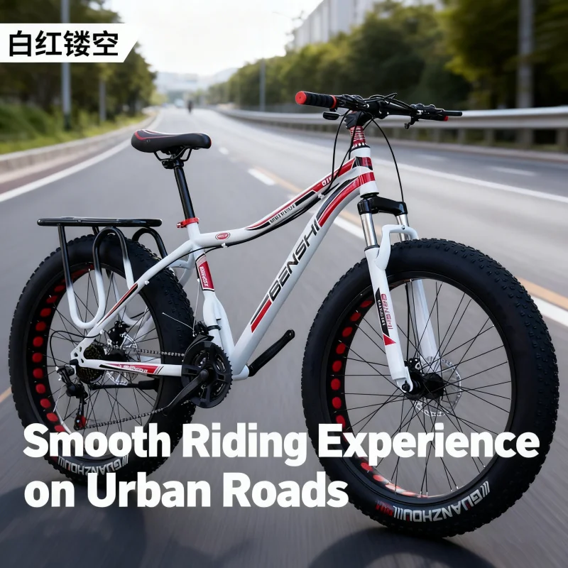 

White and red hollow design Large Tire Bicycle Adult Men's Variable Speed Thick Wide Snow Mountain Bike Off-Road Fat Bike Beach