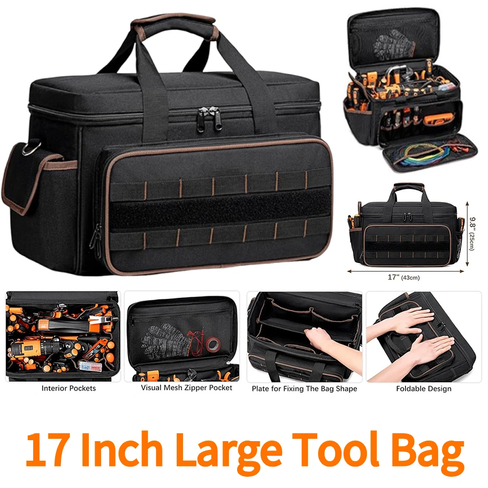 

Heavy Duty Tool Storage Bag with 20 Pockets Large Capacity Organizer Handheld Tools Case for Electricians Mechanics Carpenters