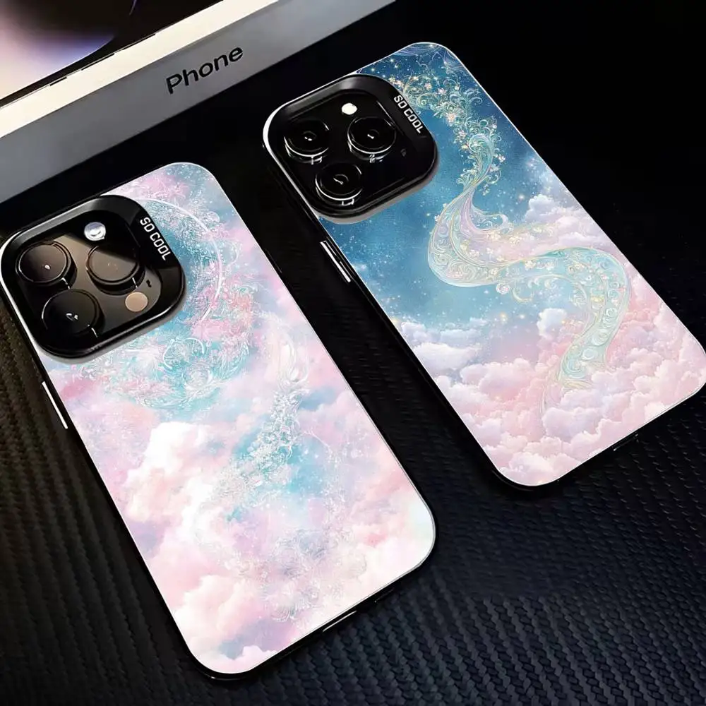 

Golden stars moon Nebula Pink Phone Case For iPhone17,16,15,14,13,12,11 Plus,Pro Max Black Matte Shockproof Cover