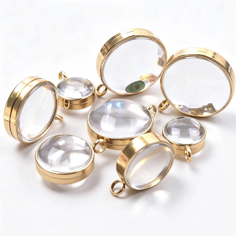 Hyperbolic Stainless Steel Openable Circular Glass Box DIY Can Hold Souvenirs Necklace Pendant Inlaid With Jewelry Accessories