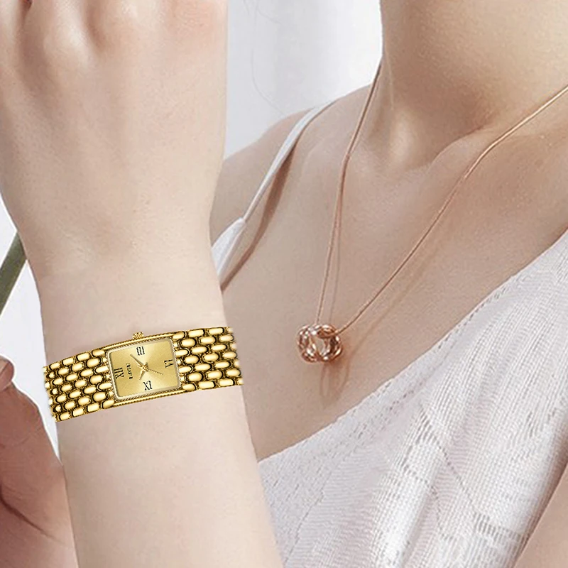 LIGE 2025 новые золотые кварцевые часы для женщин, модные водонепроницаемые женские часы-браслет из нержавеющей стали, спортивные квадратные часы Montre Femme