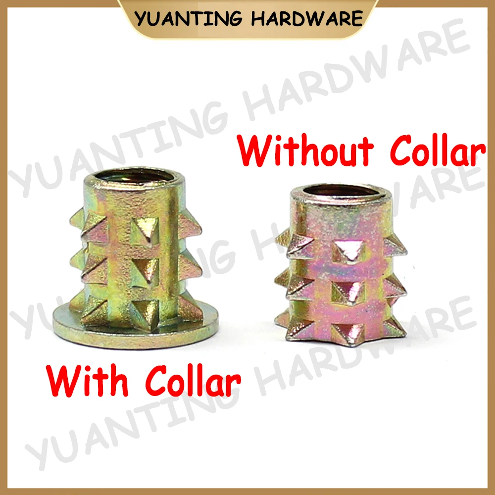 10Pcs-30Pcs M3 M4 M5 M6 M8 Color Zinc Plated Carbon Steel Spiked Nuts Connect Nuts Wood Insert Nut with Collar/without Collar