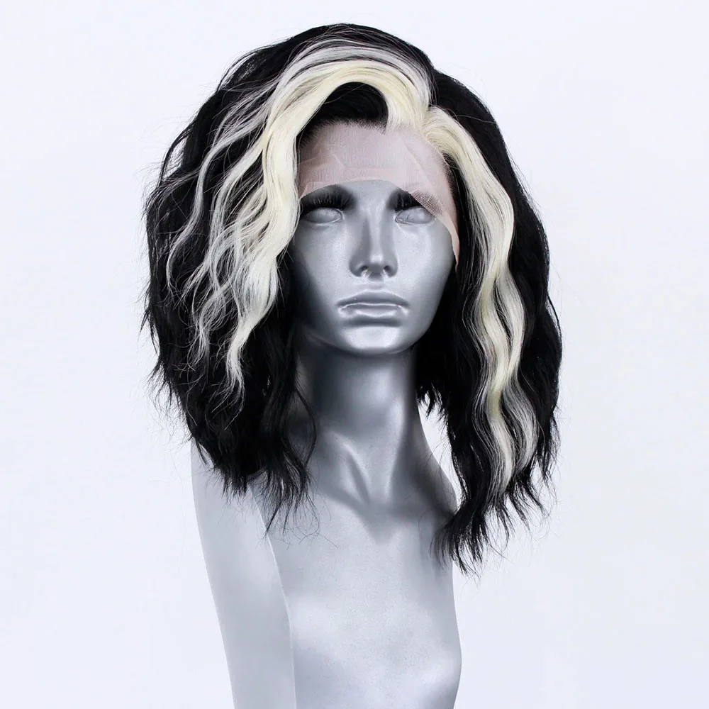 Synthetic Lace Front Black Wigs 14 Inch Natural Hairline Synthetic Short Wave Ombre Blonde Wig PrePlucked Cosplay Woman Wigs