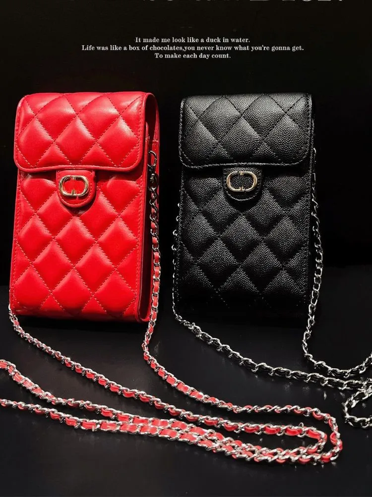 Luxury Designer Crossbody Bag Case for iPhone 15 Pro Max Classic Lujo Quilted design Shoulder Chain Strap Phone Pouch Cover Bags