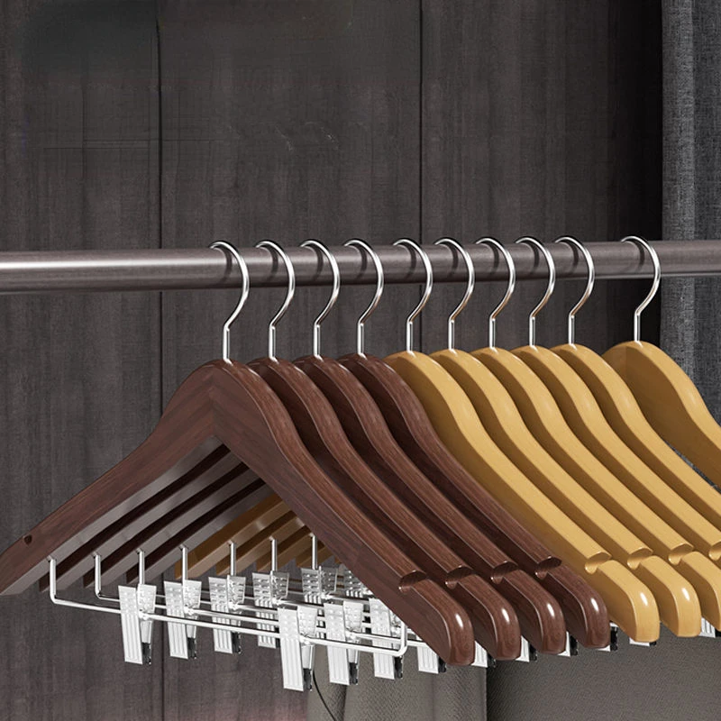 Wood Hangers Equipped with Clip Suit Set Clothes Support Rack Integrated Shops Hotel Dual-purpose Coat Pants Dress Storage Tools