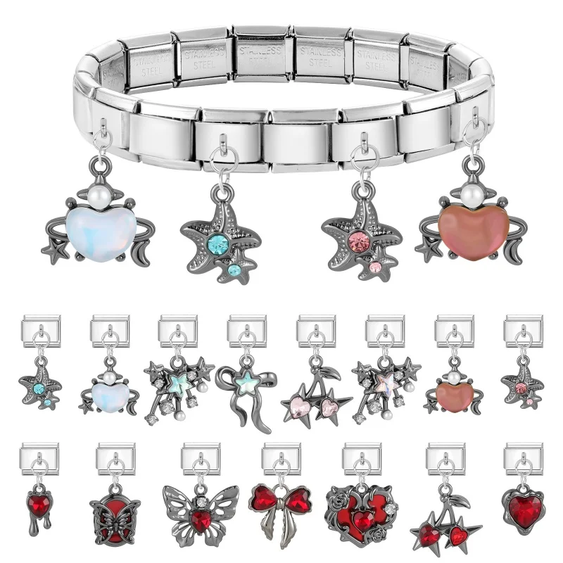 جديد زوجين سحر سوار ستار جارلاند القوس القمر سحر قلادة الروابط الإيطالية صالح 9 مللي متر سوار الفولاذ المقاوم للصدأ صنع Diy بها بنفسك مجوهرات #3