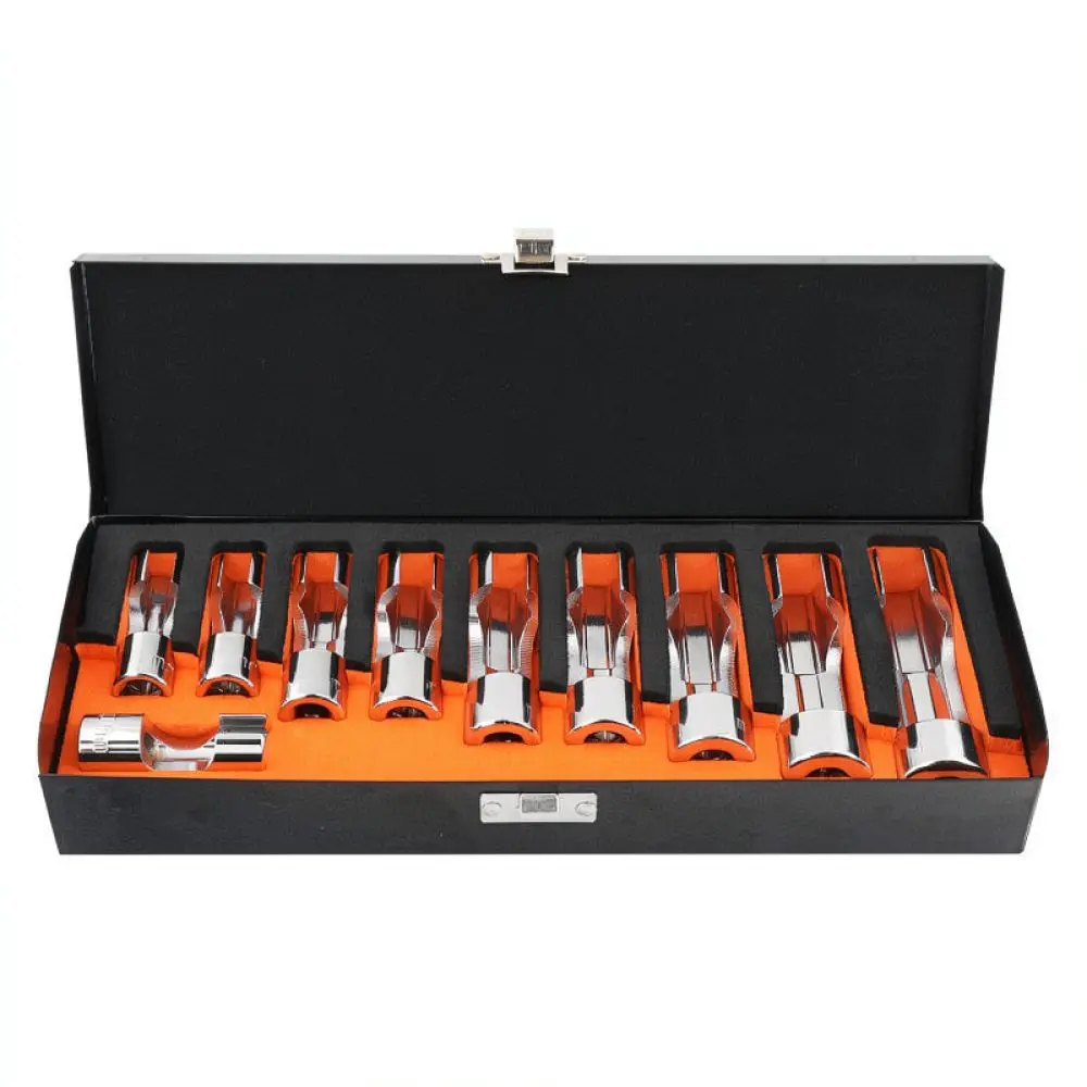 Chrome Vanadium Steel Oxygen Sensor Socket Set Offset Slotted Crowfoot Wrench Tool Kit For Automotive Engine Oil Line Removal