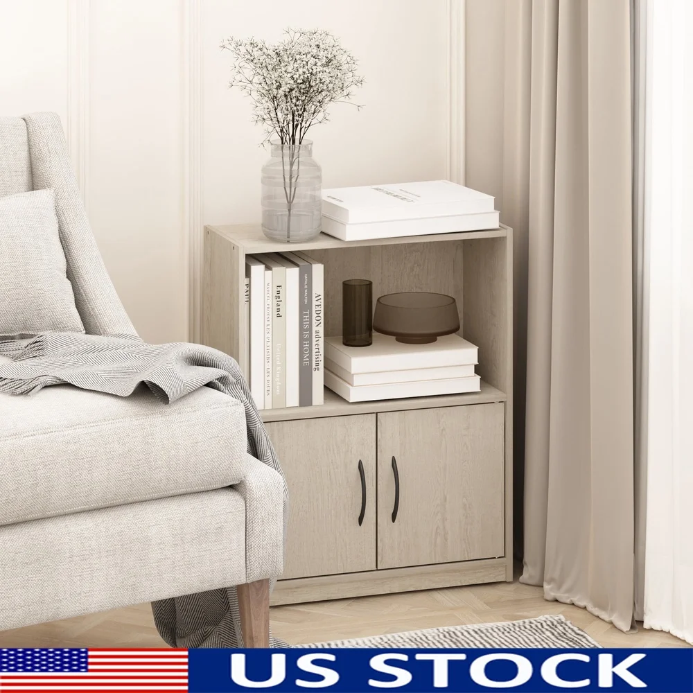 

Durable 2-Tier Open Shelf Bookcase with Storage Cabinet Home Office Modern Design Easy Assembly Composite Wood