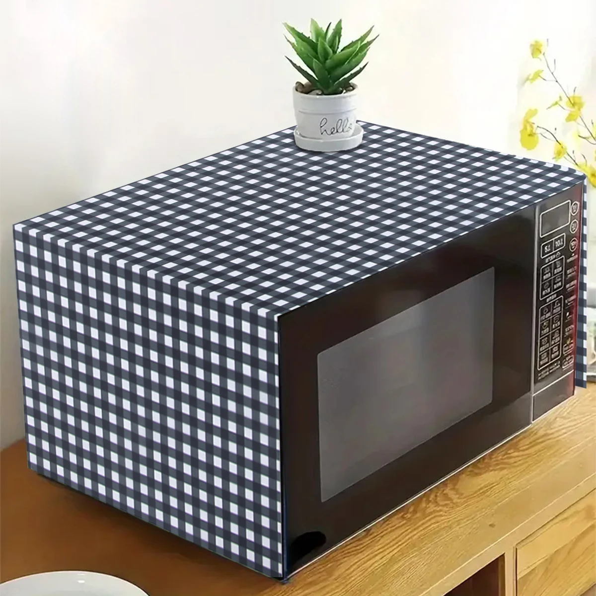 Black White Checkered Microwave Dust Cover Appliance Protection for Home Oven Dust Cover Kitchen Countertop Decor Supplies