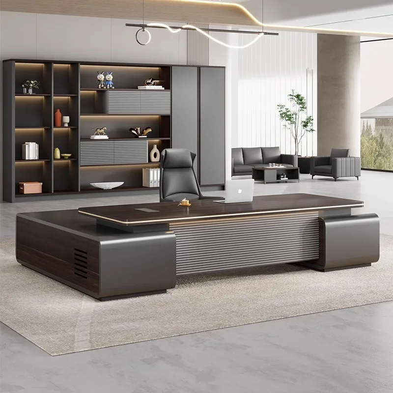 

Light Luxury Modern Single Chairman's Office Table Furniture Simple Wooden Boss Chair Combination Modular Atmosphere Class