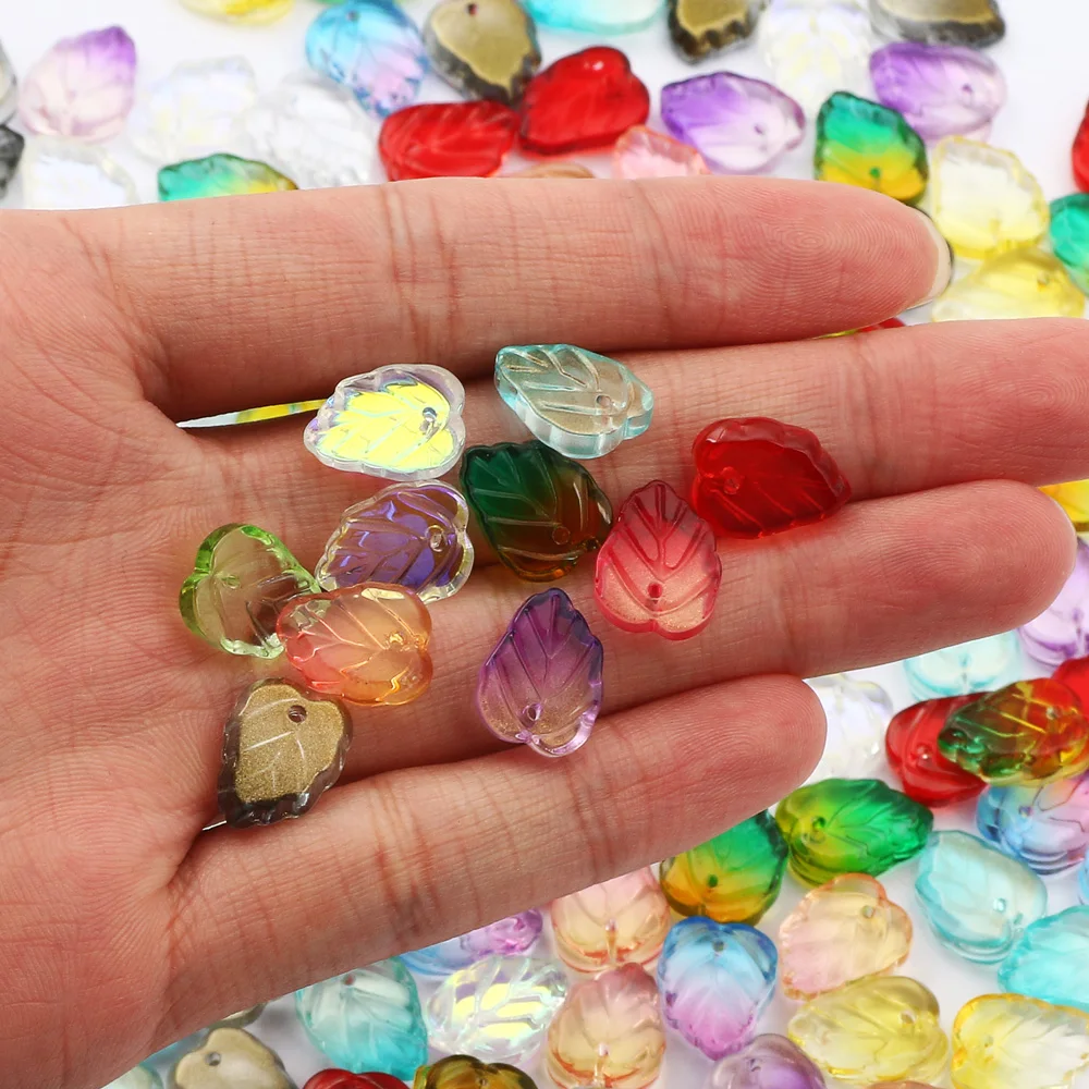 10pcs Lampwork Leaf Shape Crystal Beads Glazed Czech Glass Beads Charms For DIY Necklace&Bracelet Jewelry Making Accessories