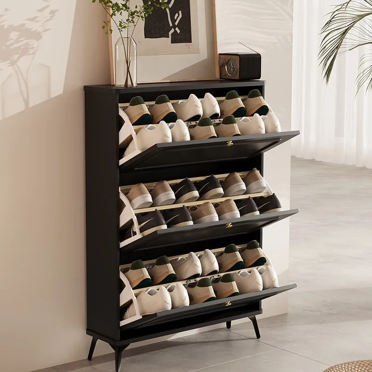 Home black solid wood small apartment narrow shoe cabinet, home doorway rental ultra-thin shoe cabinet, 2024 new hot model