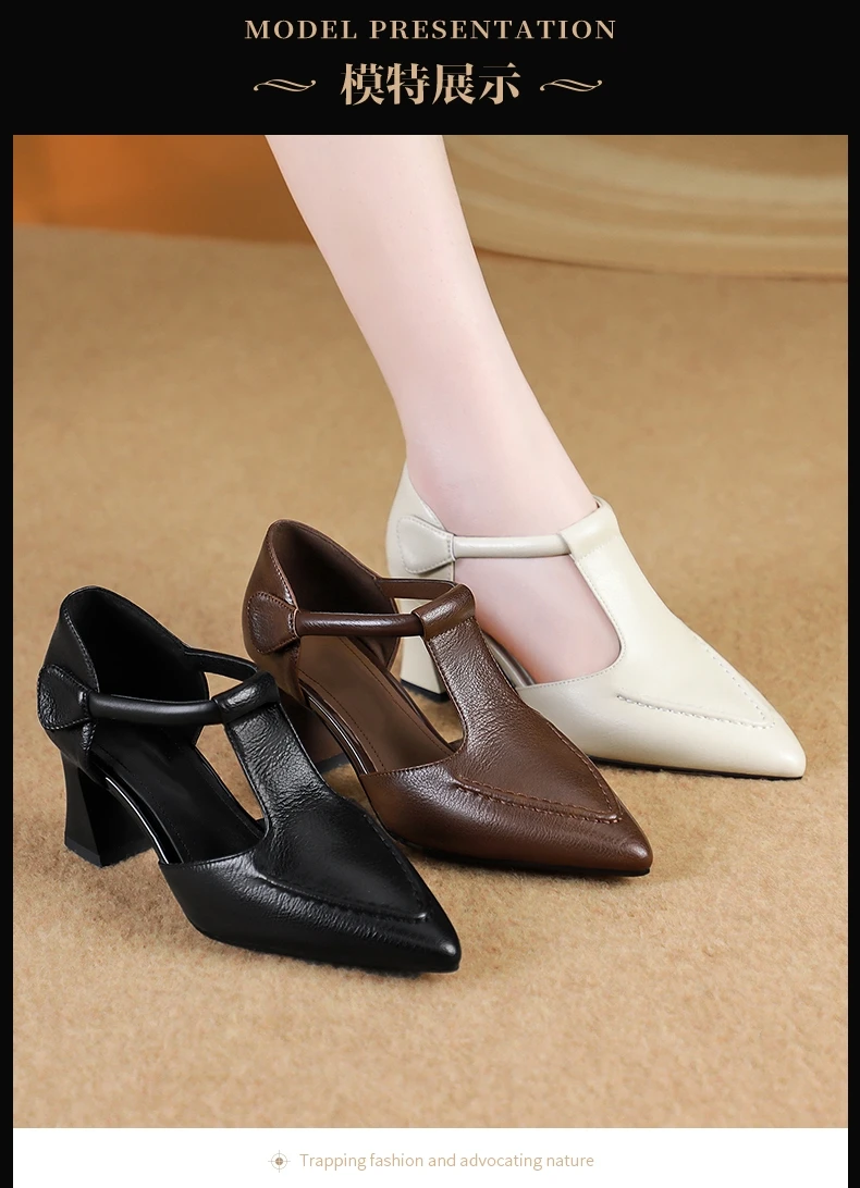 

Truly Soft Leather Open-Toe Chunky Heel Sandals, Mid-Heel, New Summer Fashion, Hollow-Out, Stylish All-Season Women's Shoes