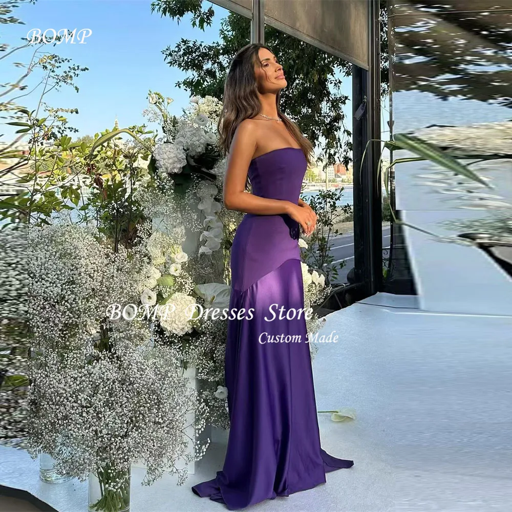 BOMP Purple Evening Dresses For Women Strapless Soft Satin Long Prom Gowns Formal Party Dress Plus Size Wedding Guest Customized