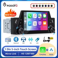 Podofo 1din Carplay Android auto reproductor Multimedia para coche con pantalla de navegación automática Mirrorlink reproductor MP5 de 5 pulgadas BT/FM