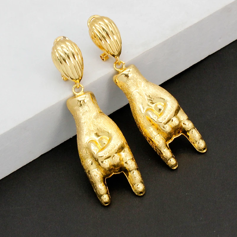 Gold Color Necklace Sets For Women Hip Hop Rock Hand Pendant Earrings For Rapper Nightclub Party Fashion Jewelry Set Gifts image 4