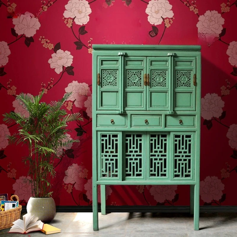 

Nordic Antique Style Solid Wood Painted Lacquer Hollow Carved Storage Clothes Closet