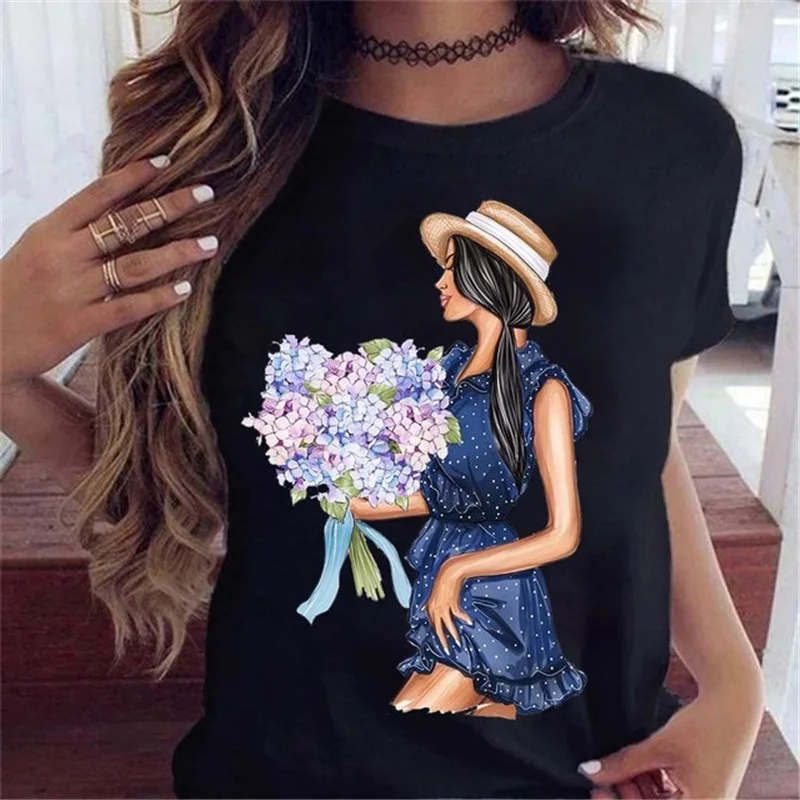 Harajuku Tops Rundhals Tees Frauen Mode Casual Kleidung Grafik T Shirts Sonnenblumen Mädchen Print Mode T-shirt Weibliche