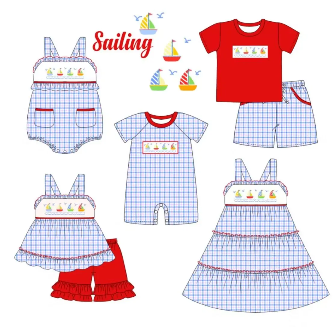 summer baby clothes sailboat print short sleeve shorts set baby girl clothes Toddler boy outfits girl dress newborn romper