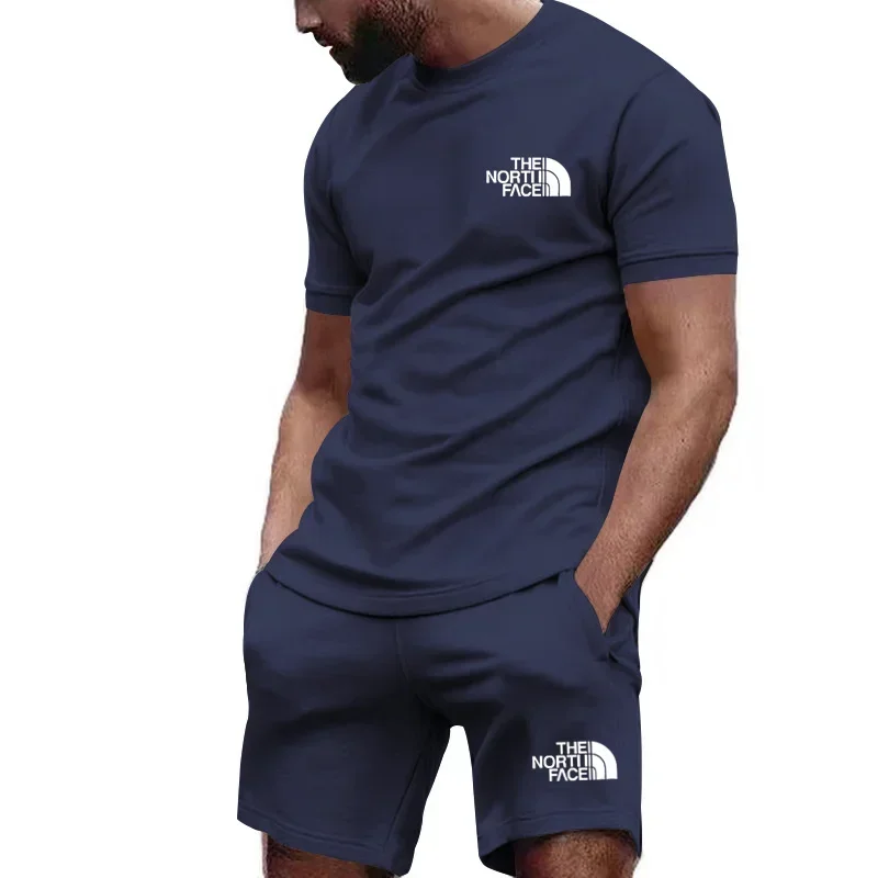 Verão masculino fitness moda masculina casual terno esportivo de secagem rápida terno esportivo manga curta camiseta shorts 2 peça conjunto