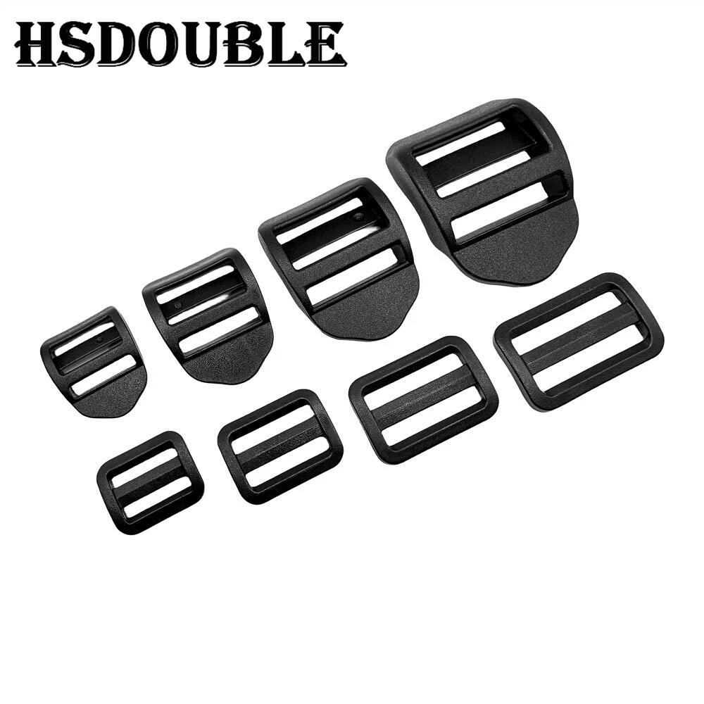 5 Pcs/Pack Black Ladder Lock/Tri-Glide Slider Plastic Buckles For Backpack Straps Webbing 20-38mm