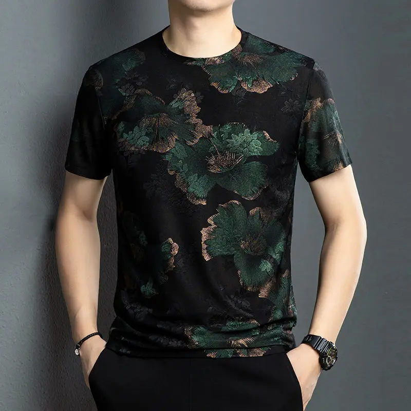 Simplicity Trend Versatile New Summer Men's Round Neck Hot Stamping Printing Fashion Casual Loose Short Sleeve T-Shirts Tops