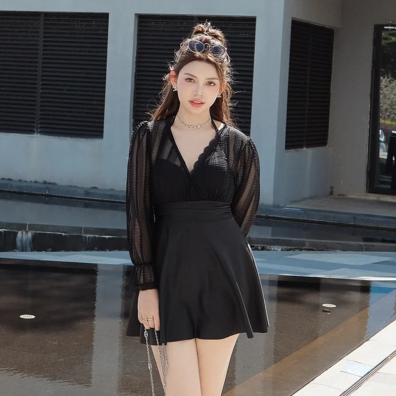 

New plus Size Swimsuit Women's Korean-Style 2024 Conservative Skirt One-Piece plus-Sized plus-Sized Hot Spring Bathing Suit