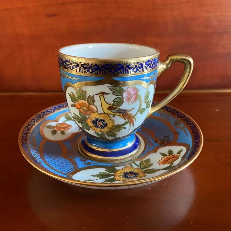 Period, hand-painted flower and bird enamel teacup, century, coffee cup