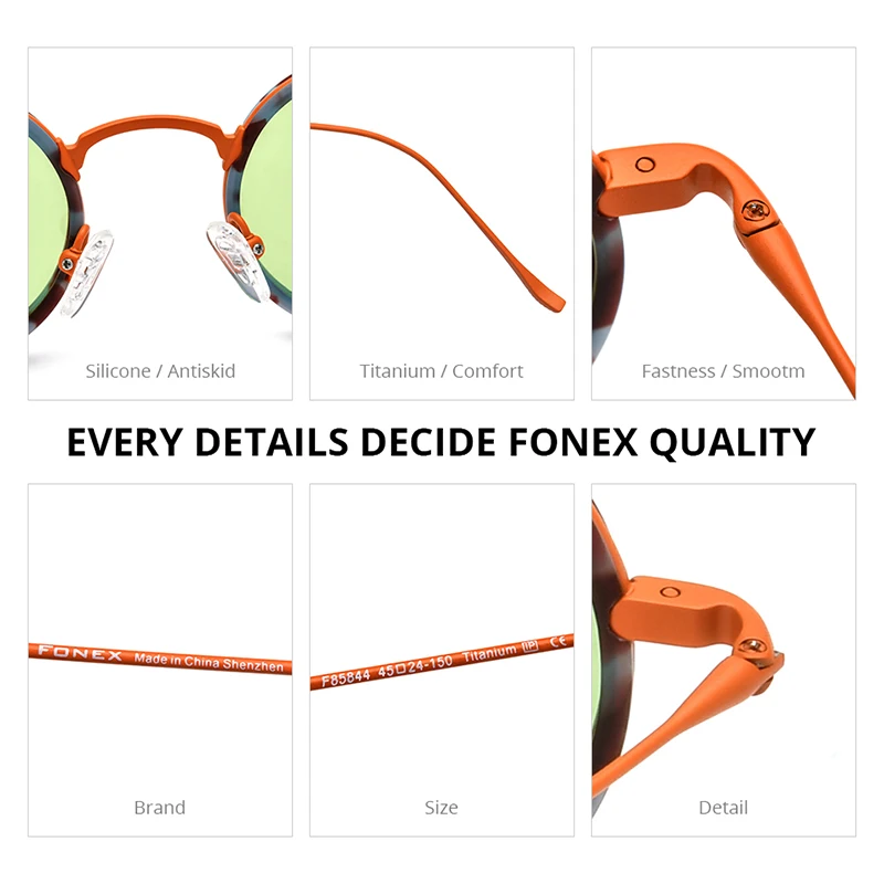 FONEX octan tytanowe spolaryzowane okulary przeciwsłoneczne damskie 2024 nowe proste modne kolorowe okrągłe okulary przeciwsłoneczne UV400 męskie odcienie F85844T