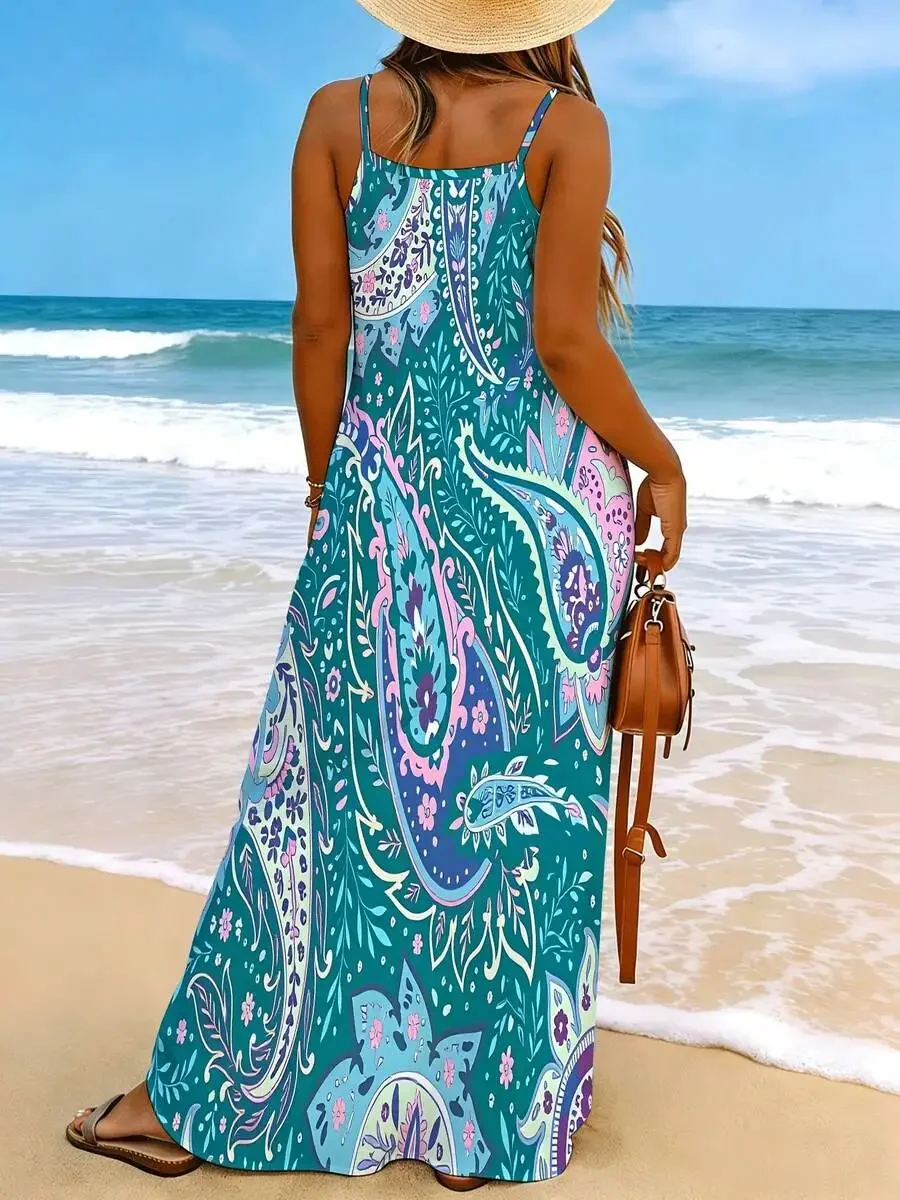 

Women Sleeveless Boho Print Maxi Dress Summer Beach Casual Plus Size