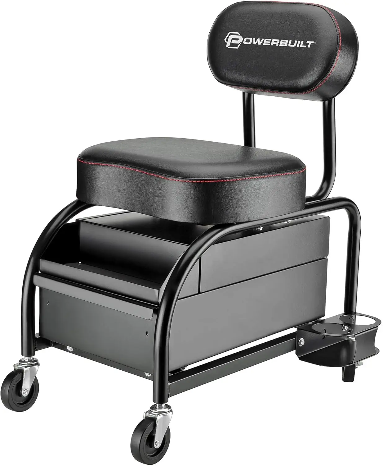 Mechanics Roller Seat, Heavy Duty Garage Stool with Thick Padded Seat and Backrest