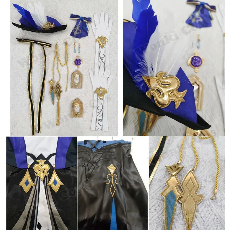 2025 ♥   Новый костюм Fontaine, платье, синий парик, волосы для женщин, праздничная одежда со шляпой, Clorinde, обувь для косплея Boo ☆ ★