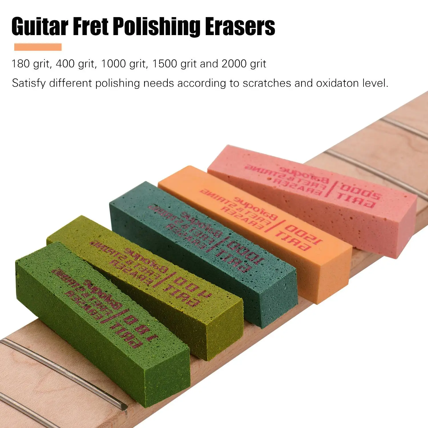 for guitar Fret Polishing Erasers - 180  2000 Grit Abrasive Rubber Blocks for String Maintenance & Fret Care