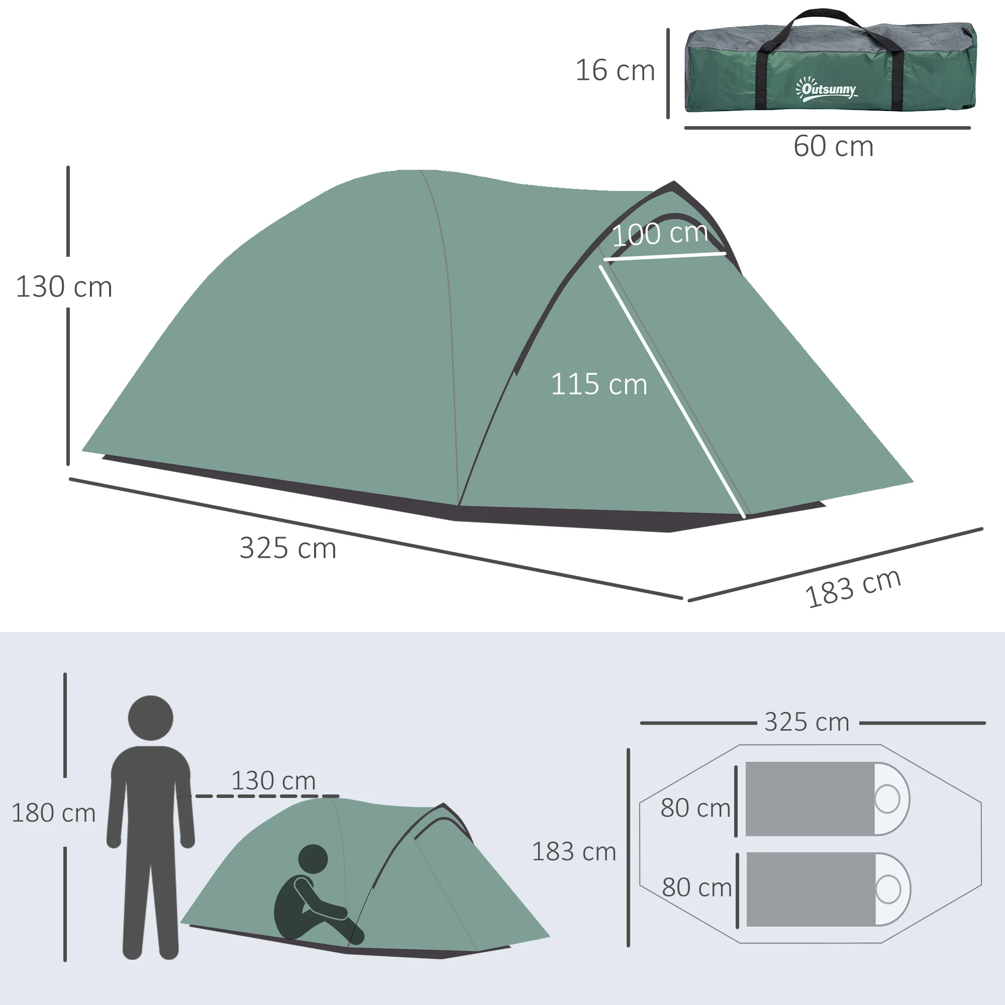 Zwei-Personen-Kuppelzelt, Militärgrün, Wasserdicht, Familien-Outdoor-Zelt, Tragbares Faltbares Campingzubehör, UV-geschützter Sonnenschutz – Detail 5