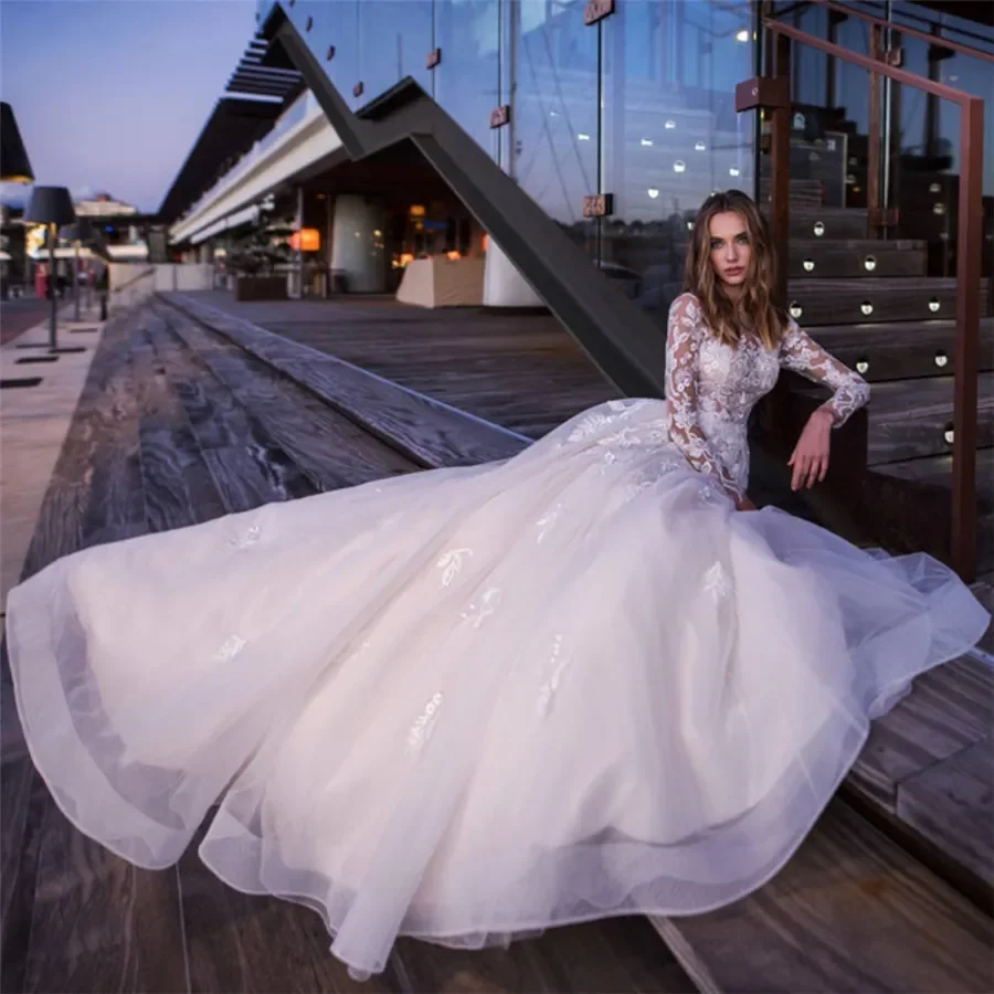 Vestidos De novia elegantes De manga larga con apliques ALine, Vestidos De novia formales, ropa De boda De playa, Vestidos De matrimonio