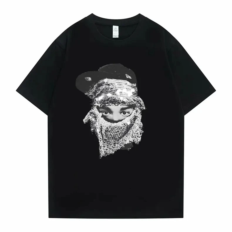 Rapero yeat cara estampado gráfico camiseta casual hip hop verano camiseta casual marca de moda callejera camiseta retro