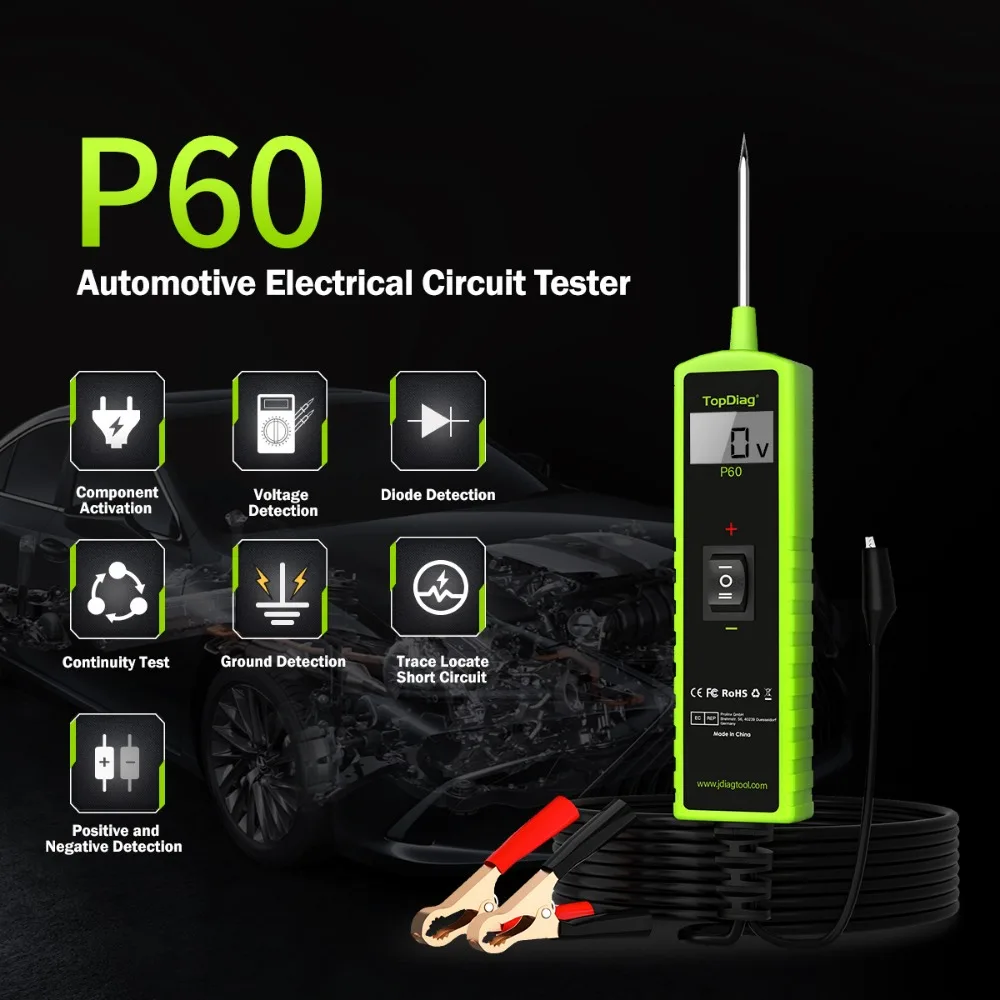 

Profession TopDiag P60 Automotive Circuit Tester Car Electrical System Short Tester 6-30V DC with Function LCD Display