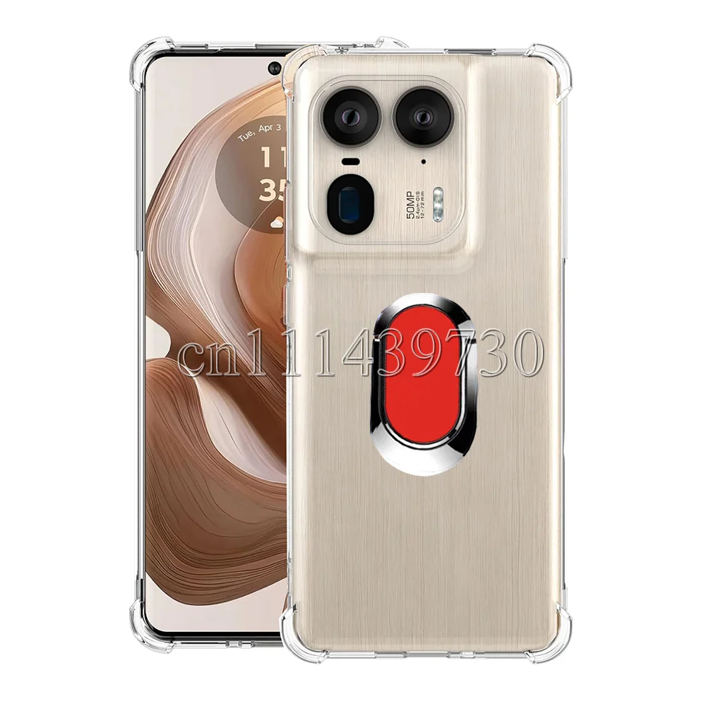 Ring Holder Case for Moto X50 Ultra Reinforced Corners Camera Protection Airbag Bracket Cover for Motorola Moto Edge 50 Ultra