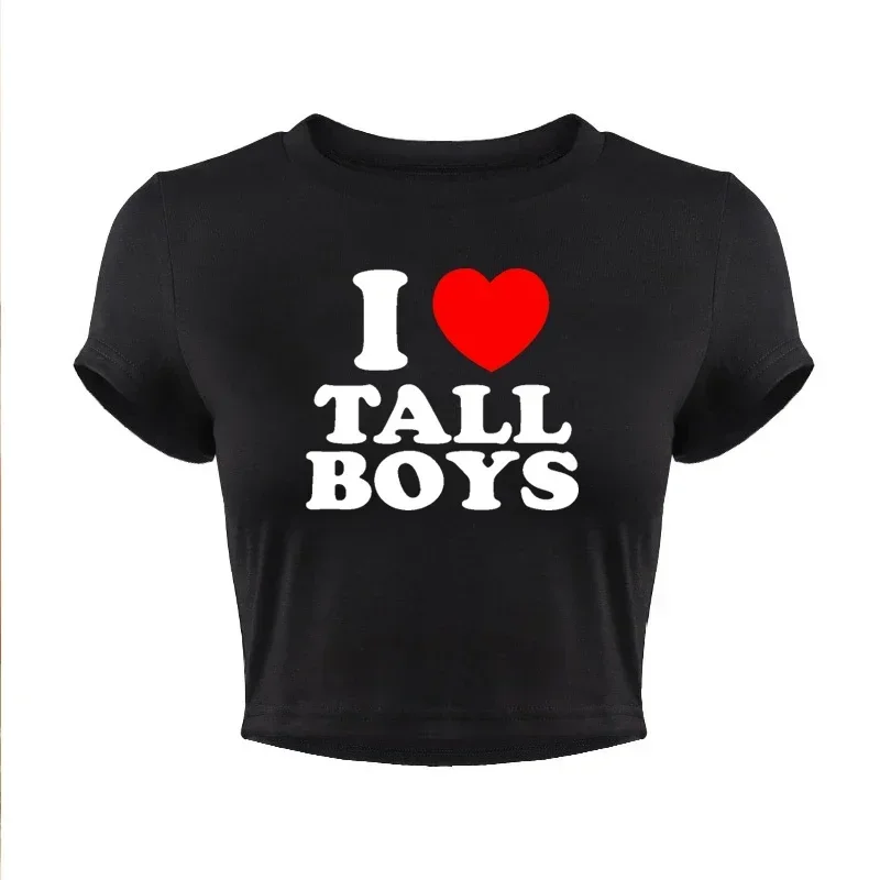 Camiseta corta Grunge de los anos 2000 para mujer camiseta Harajuku con cuello redondo I Heart Tall Boys camiseta Grafica