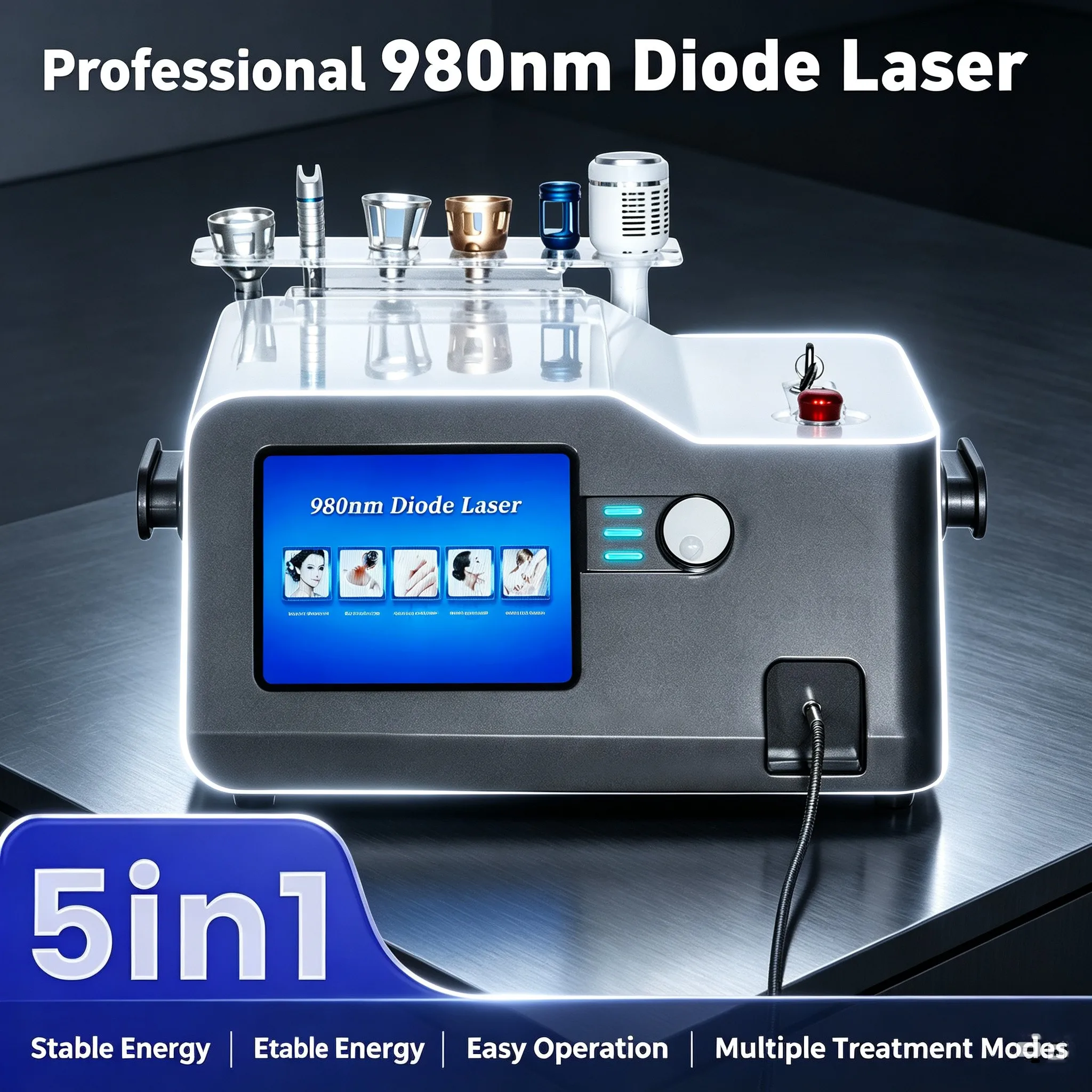 Macchina laser a diodo 980nm 5 in 1 per rimozione vascolare a ragno, fisioterapia, rimozione di eczema e herpes, rimozione di funghi delle unghie