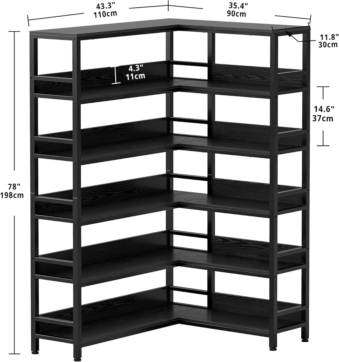 

Ironck Industrial Bookshelves 6 Tiers Corner Bookcases With Baffles Etagere Shelf Storage Rack With Metal Frame For Living Room