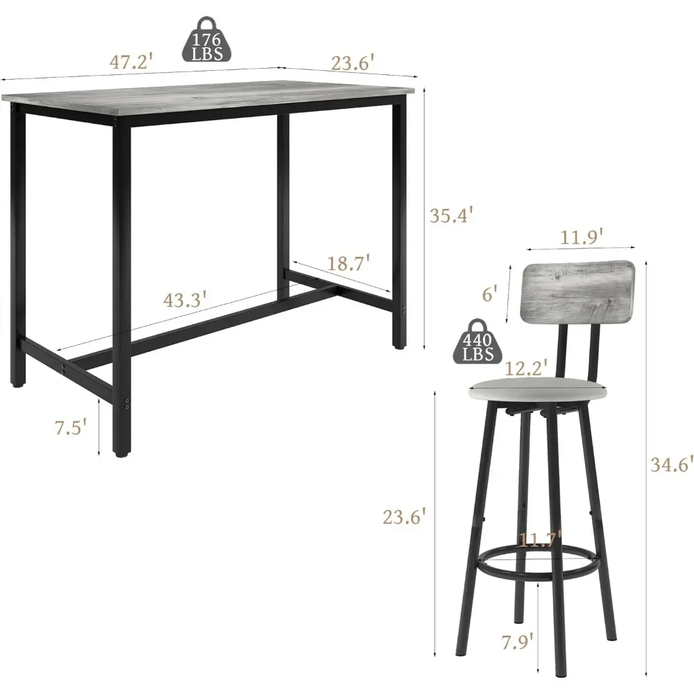 Bar Stools Set of 4, Narrow Bar Table with Stools, Counter Height Table and Chairs, Pu Leather Seat, Bar Chairs