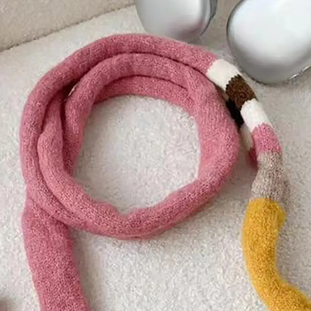 Crocheted Striped Scarf Everyday Outfit Scarf Long Rainbow Striped Scarf Fuzzy Fluffy Neckerchief Soft Touch Knit for Autumn