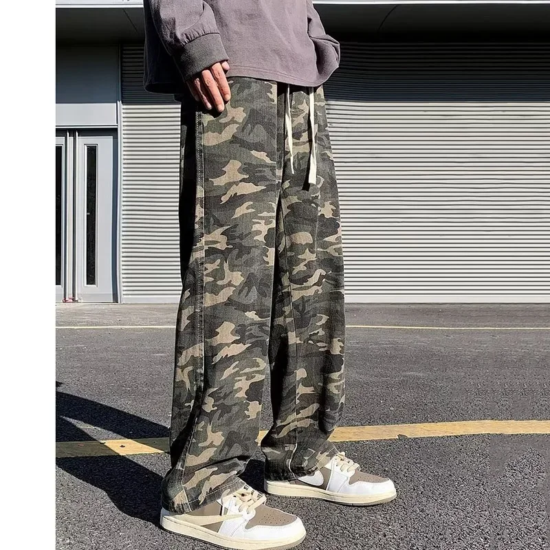 

Винтажные камуфляжные широкие брюки-карго в стиле хип-хоп, мужские свободные простые повседневные брюки, мужские модные брендовые прямые джинсы, размер 5XL