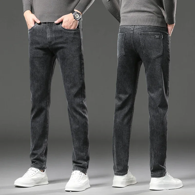 2024 Casual Denim Long Pants Slim Fit Simple Man Trousers Fashion Men\'s Stretch Jeans Business men Straight Leg Classic Jeans