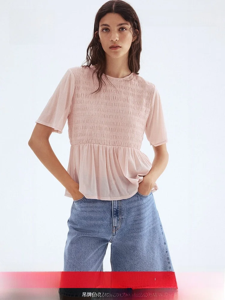 

Romantic Complex H&M Women's Shirt Summer Elegance Commute Skirt Style Pleated Bellow Princess Style Straight Tube Long Sleeve